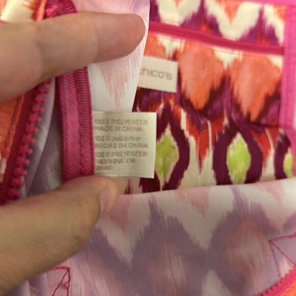 CHICOβS Ivory Coral Pink Green Purple Packable LargeβWeekender Polyester Bag - Picture 9 of 15